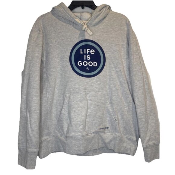 LIFE IS GOOD Women’s Gray Spread Good Vibes Hooded Sweatshirt Sz L Hoodie - Picture 1 of 9